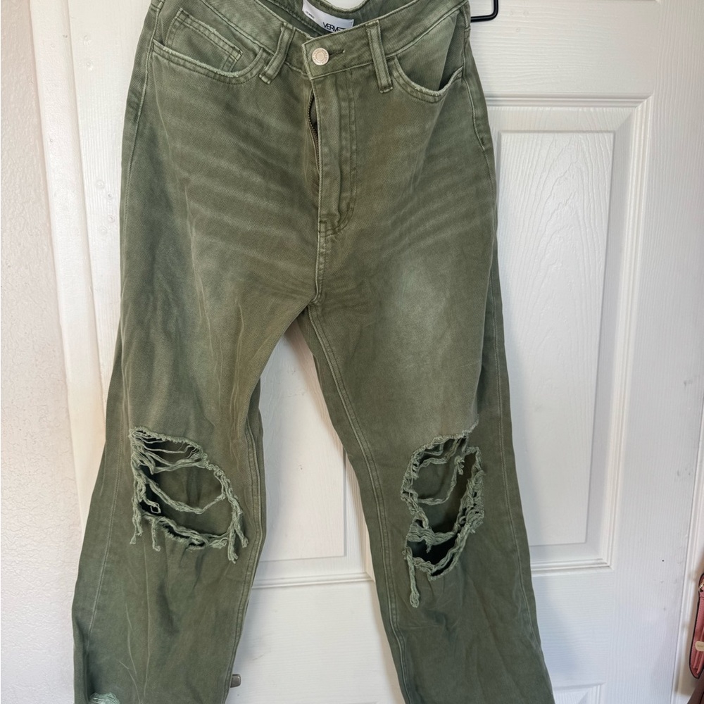 Olive Distressed Women Jeans